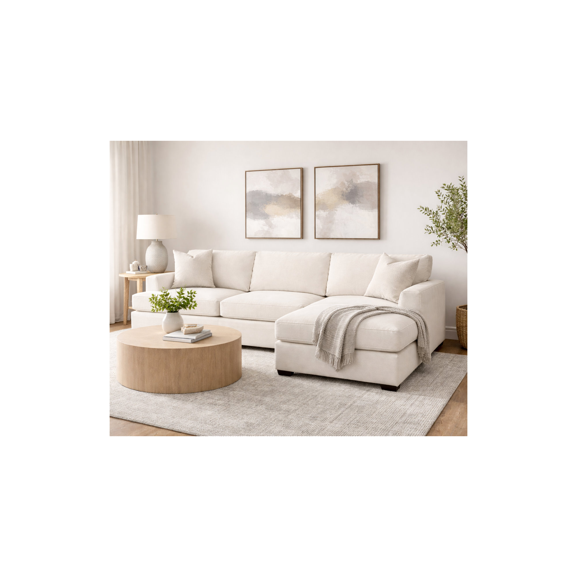 Edan 2-Piece Upholstered Chaise Sectional, Macarena Beige, Left Hand Facing