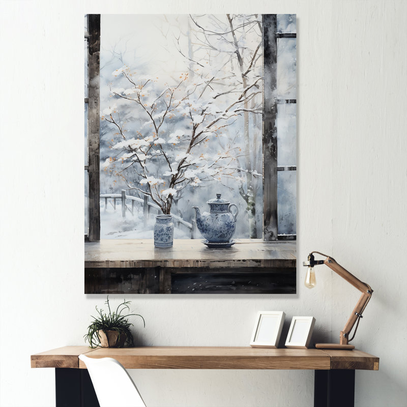 Art floral mural fenêtre de neige en hiver 3 - Japon, Toile tendue, H 40 po x l 30 po x P 1,5 po