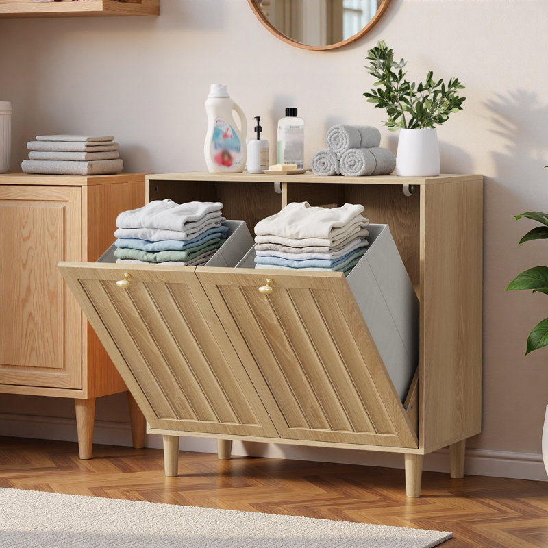 Sloping Laundry Basket With Removable Inner Basket, Concealed Laundry Basket, Bathroom Laundry Storage Cabinet, Freestanding Household Storage Rack
