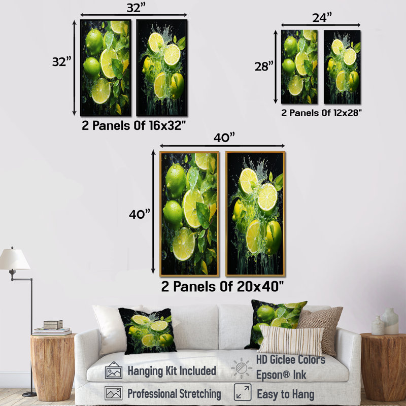 Luminaire citron - ensemble de 2 décorations murales fruits, H 32 po x l 33 po, Toile tendue