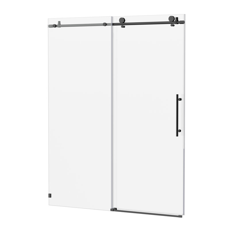 56" - 60" W x 76" H Single Sliding Frameless Shower Door, 5/16" (8mm) Tempered Glass & Stainless Steel Hardware, Matte Black
