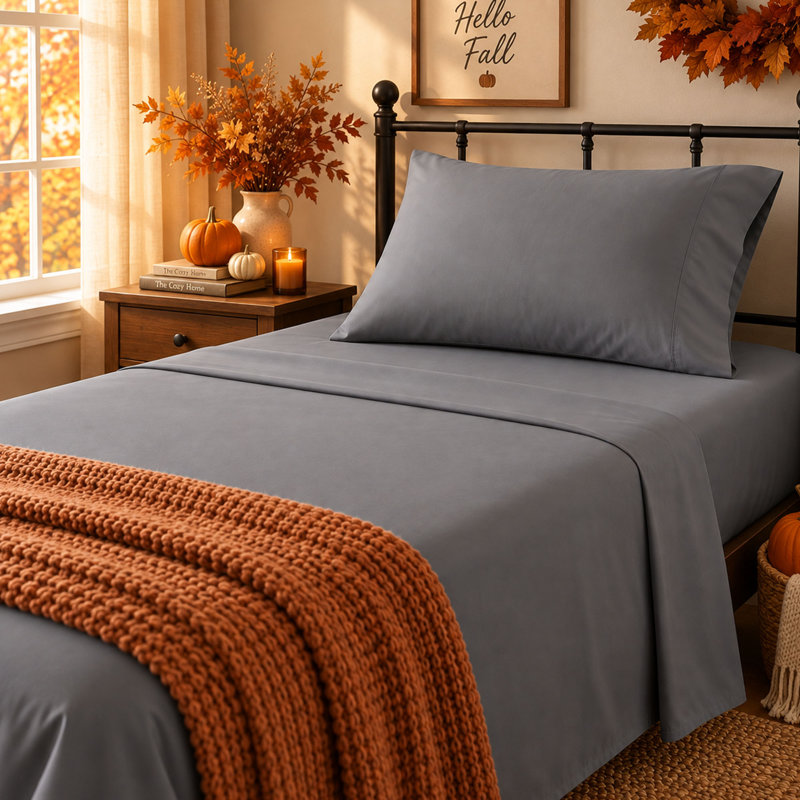Ensemble de draps en microfibre 4 pièces avec draps-housses profonds 16 po, gris, Twin Sheet Set with 1 Pillowcase