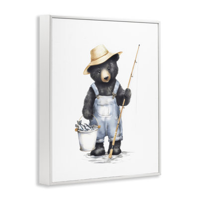 Fishing Bear in Straw Hat Framed Giclee, design by Arlington Prints