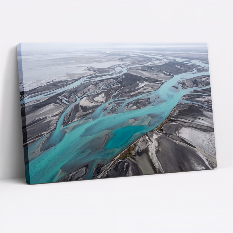 «Turquoise tressé rivière sur sables foncés», art mural sur toile, H 18 po x l 24 po