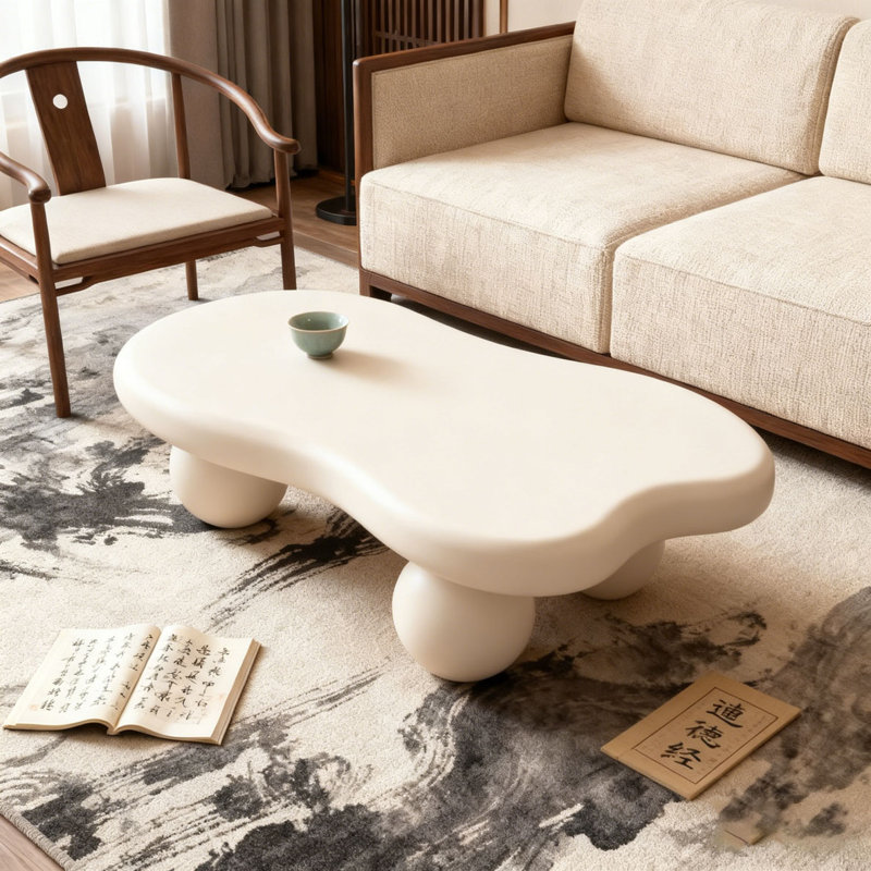 Table basse en forme de nuage, table basse avec 3 pieds sphériques pour le salon, H 11,70 po x L 40 po x l 26,8 po