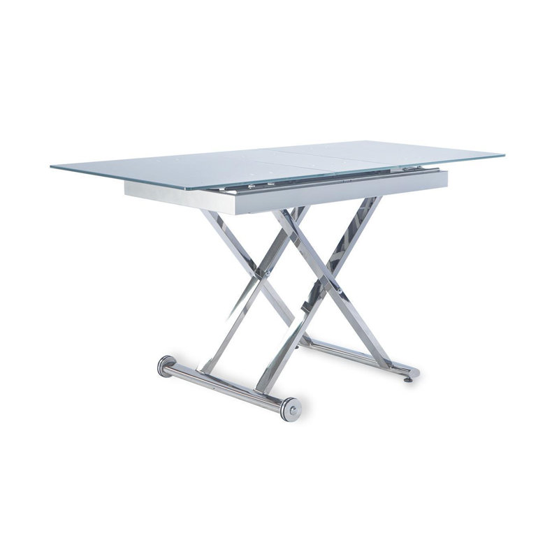 Fenster Extendable Glass Top Metal Base Dining Table
