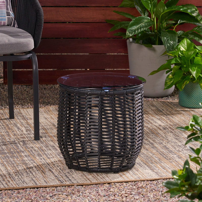 Table d'appoint pour terrasse de 15,81 pouces avec verre trempé et structure en fer thermolaqué