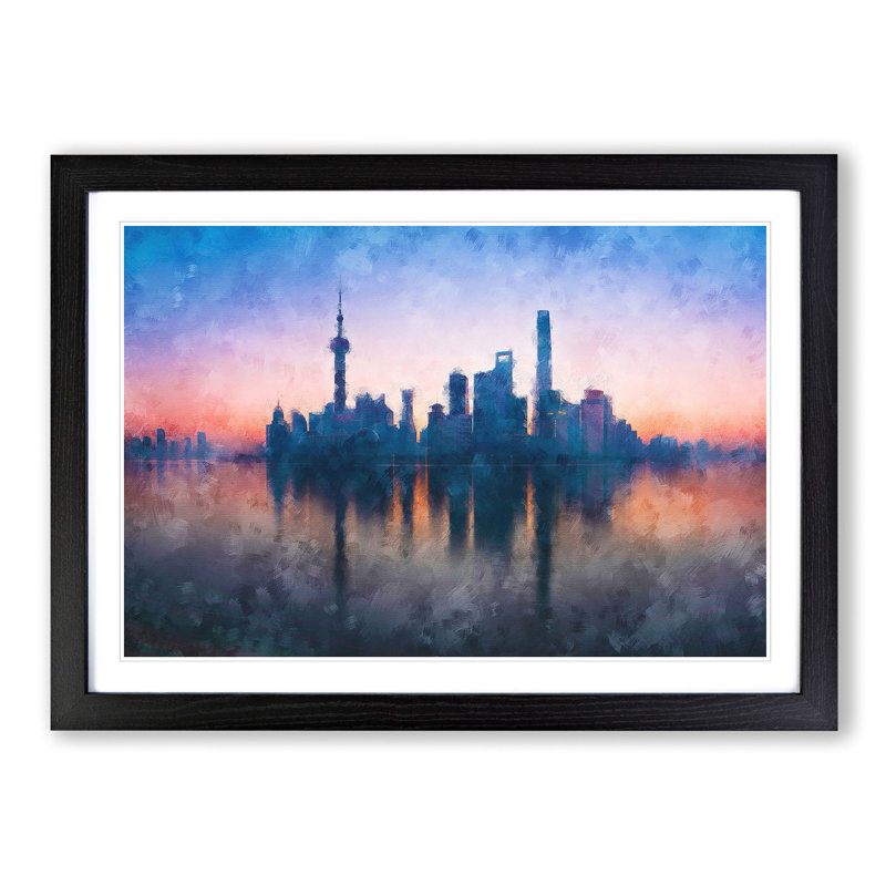 View of Shanghai in China - Picture Frame Graphic Art Print, 45cm H x 63cm W x 2cm D, Black Framed