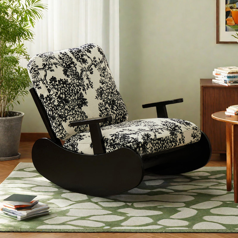 Chaise berçante simple en bois massif Ayvan, Noir