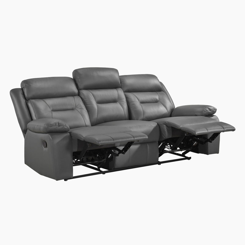 Canapé inclinable manuel en cuir Grain de 87 po Sitz, Cuir gris foncé assorti, Manuel