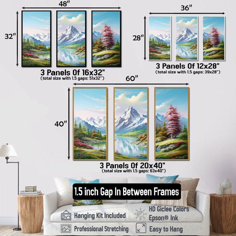 Ensemble de salon Mountain Lake Dreamscape - paysage de montagnes, Cadre flottant doré, H 32 po x l 48 po x P 1 po