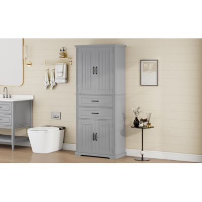 Storage Cabinet with Multi-Functional Storage Space for Kitchen/Bathroom/Dining Room/Living Room , 2 Drawers with Slide Rails, Adjustable Shelf, Gray