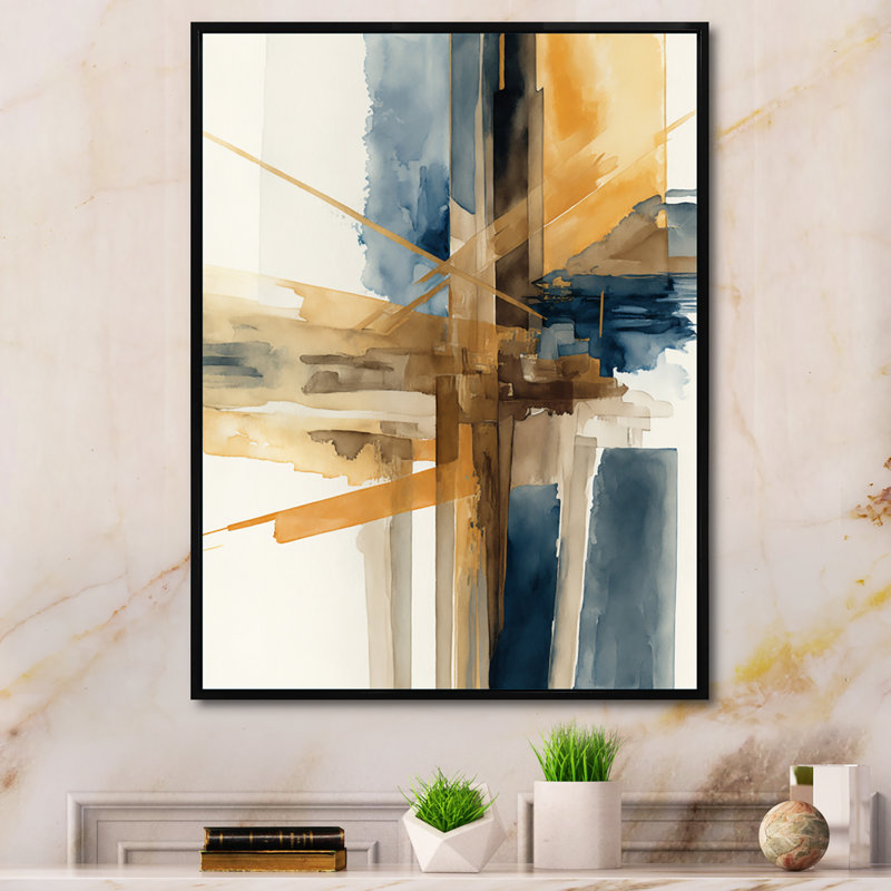 «Modern Watercolor Abstract I», peinture sur toile, H 32 po x l 16 po x P 1 po, Cadre flottant noir
