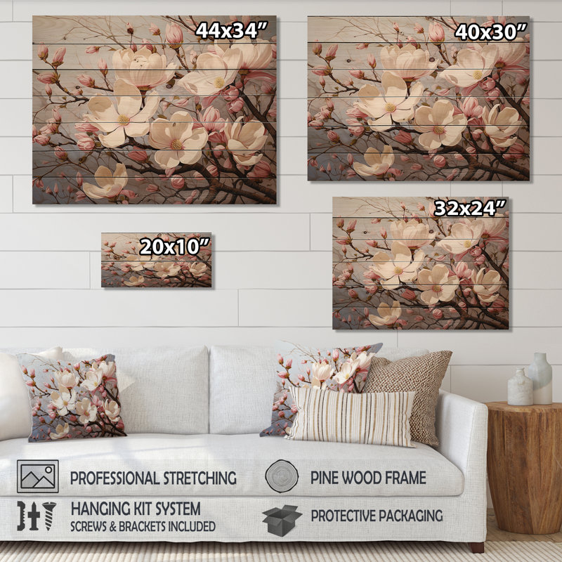 Hartsgrove - art mural floral sur bois de pin naturel, H 24 po x l 32 po