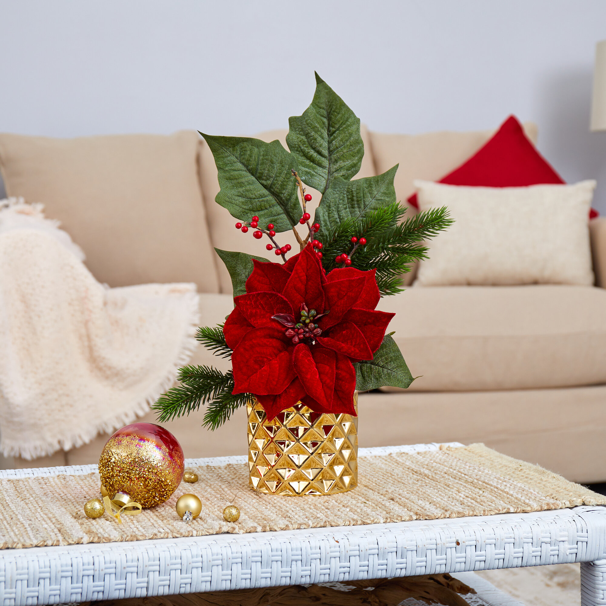 The Holiday Aisle Mixed Floral Arrangement, Beige