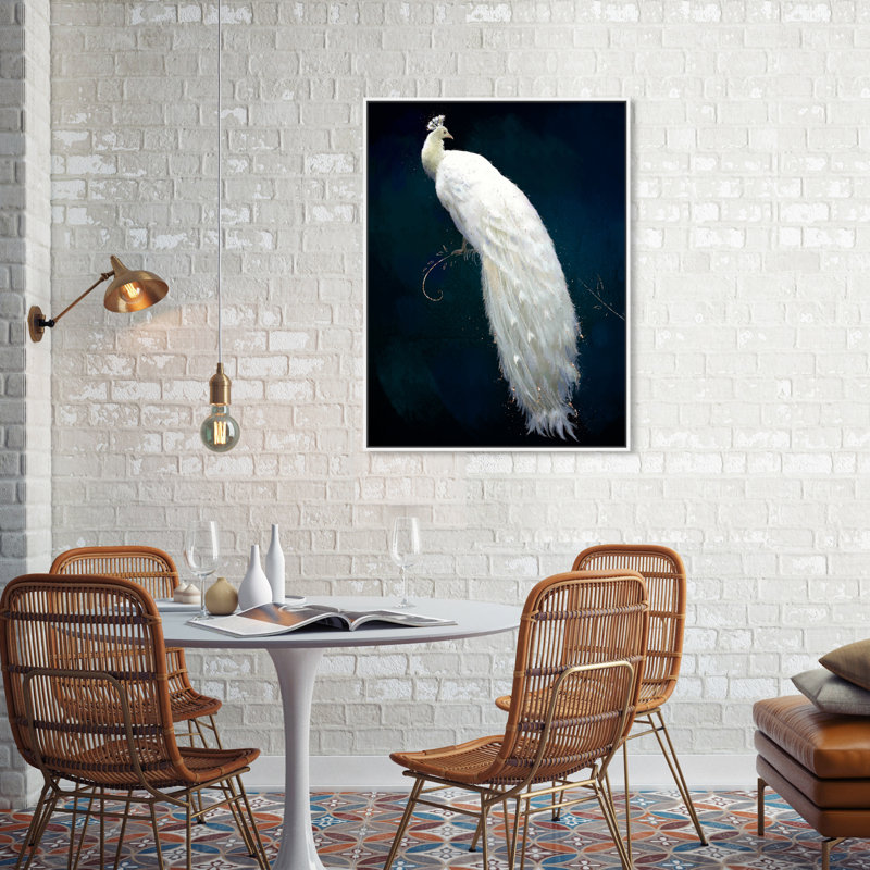 " Dressed In Feathers ", Picture Framed Canvas, 36" H x 24" W, White