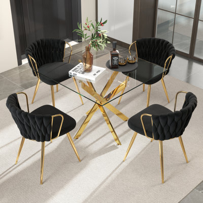 36in Square Glass Pedestal Dining Set