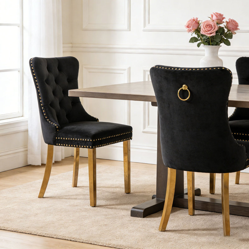 Chaise de salle à manger moderne, Noir + doré, Doré
