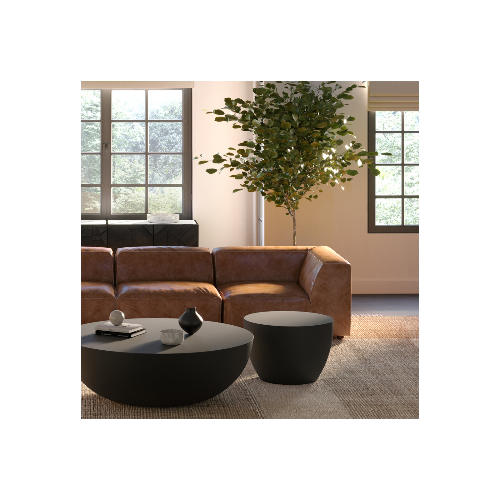Julie Concrete Drum End Table, Black
