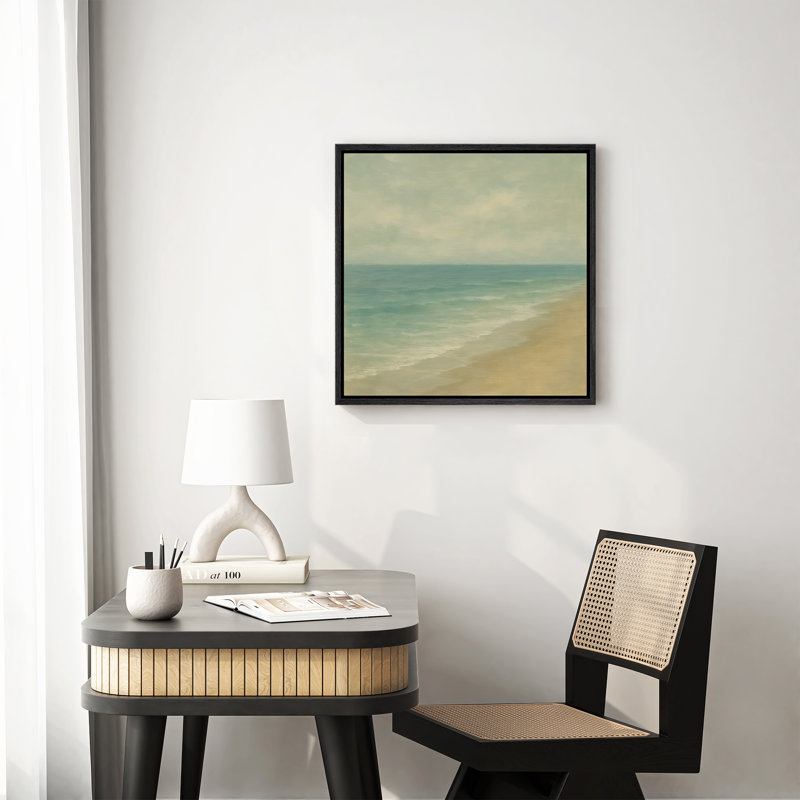 Art mural sur toile encadrée, impression de paysage de bord de mer bleu pour chambre à coucher - 16 po x 16 po, Noir