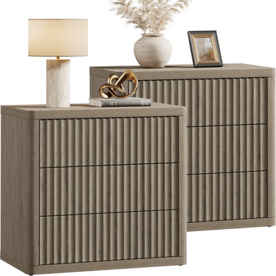  Modern Fluted Waveform Panel 3-Drawer Nightstand