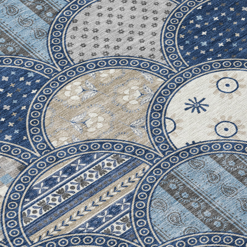 Machine Washable Indoor/Outdoor Chantille ACN2863 Americana Rug, 3' x 5', Navy