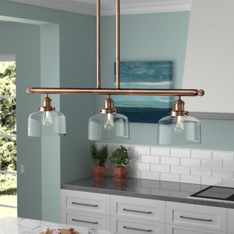 Bell - 3 Light 41" - Stem Hung Island Light, Clear, Antique Copper