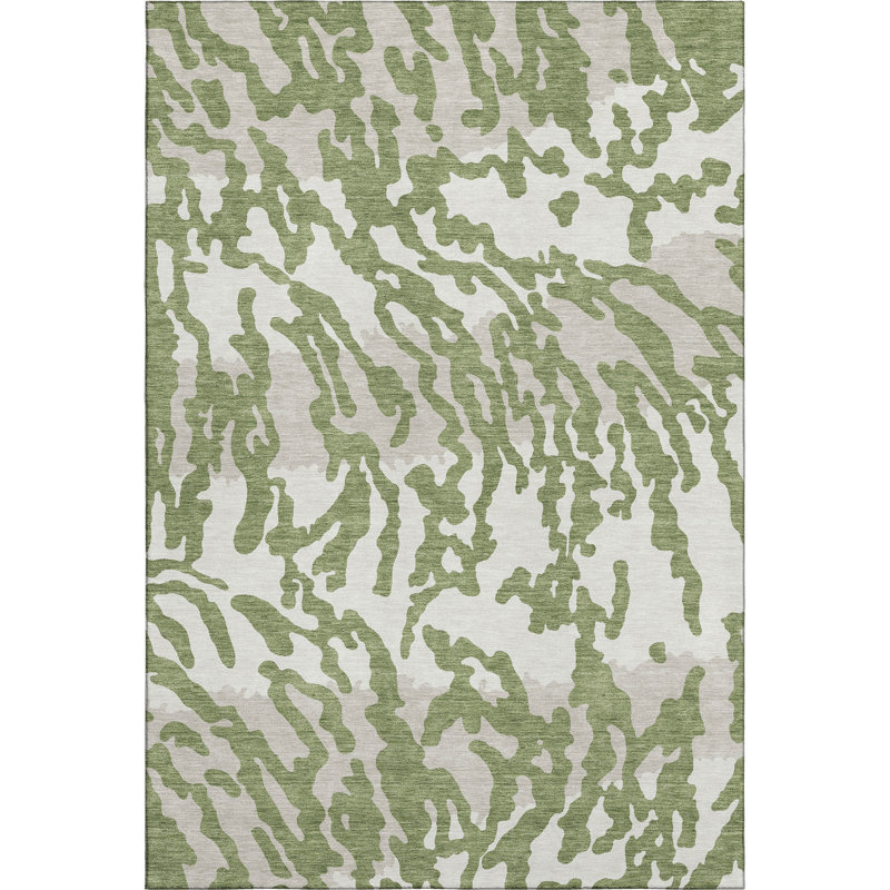 Premium Machine Washable Prisco Green Rug, Rectangle 8' x 10'