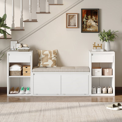 Banc de rangement tout-en-un pour entrée avec coussin et compartiments