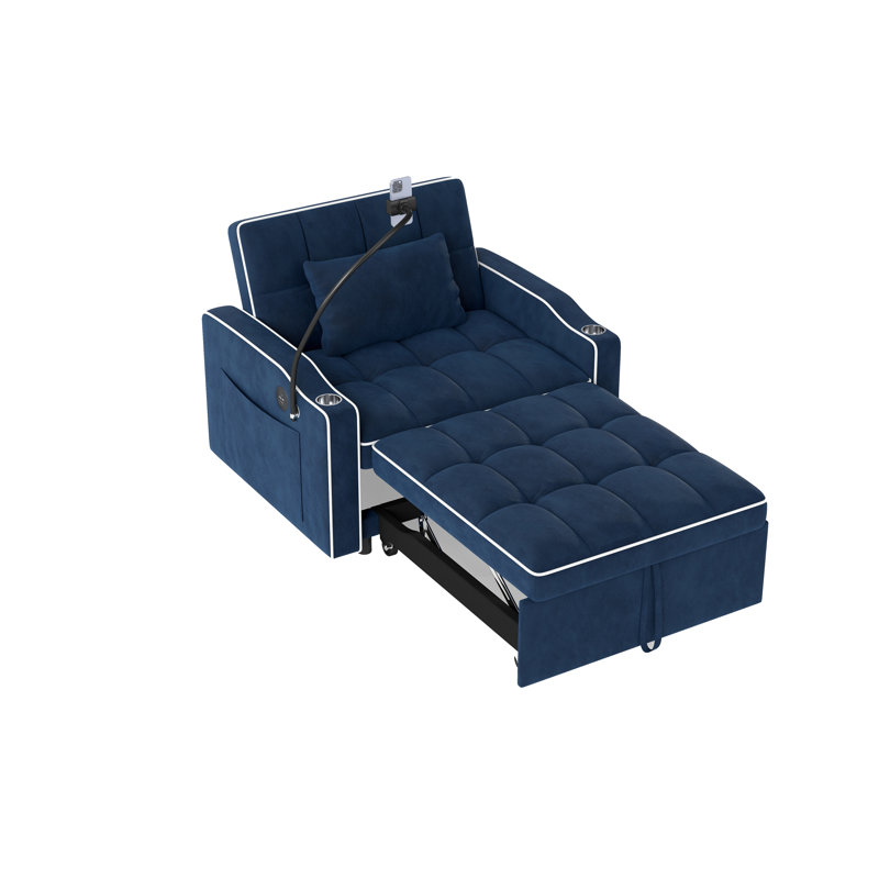 Jalena 37" Upholstered Convertible Sleeper Accent Chaise Lounge Chair, Blue