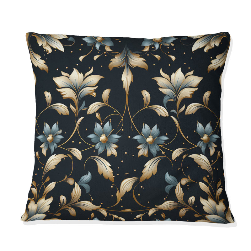 Motif de fleurs bleues et dorées luxueuses - Abstrait corail multicolore abstrait - Coussin décoratif, H 16 po x l 16 po