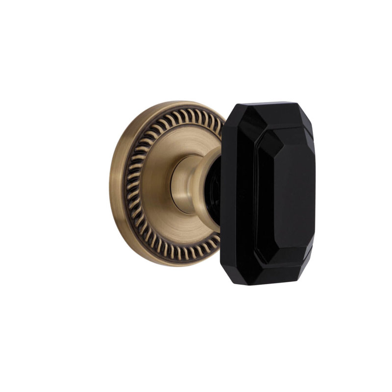 Rosette Grandeur avec poignée en cristal noir Baguette, Laiton rétro