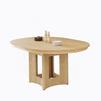 Farmhouse Extendable Round Dining Table With 16Inch Removable Leaf For Small Places, Natural
