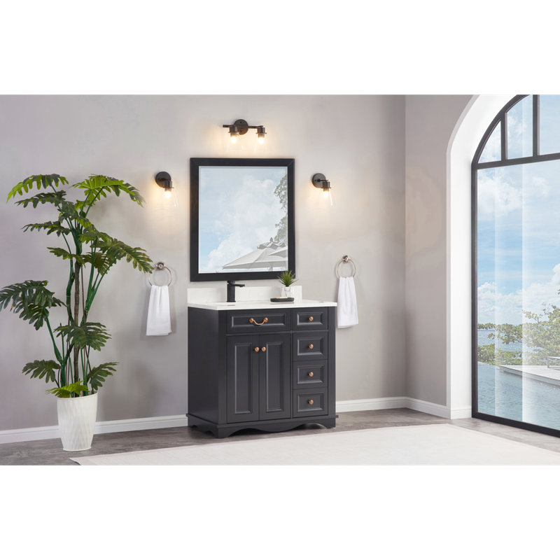 36" Solid Wood Sink Vanity  With 1' Artificial Stone Top, Tricorn Black