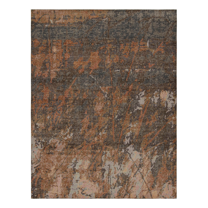 Distressed Homage Hand Knotted Wool Geometric Area Rug, Rectangle 5' x 8'