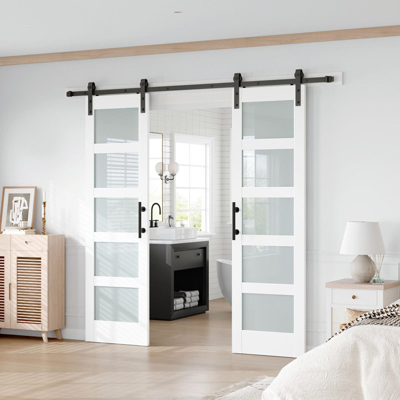 Porte de grange double en verre manufacturé avec ensemble de quincaillerie d'installation, 48 po x 84 po, 2