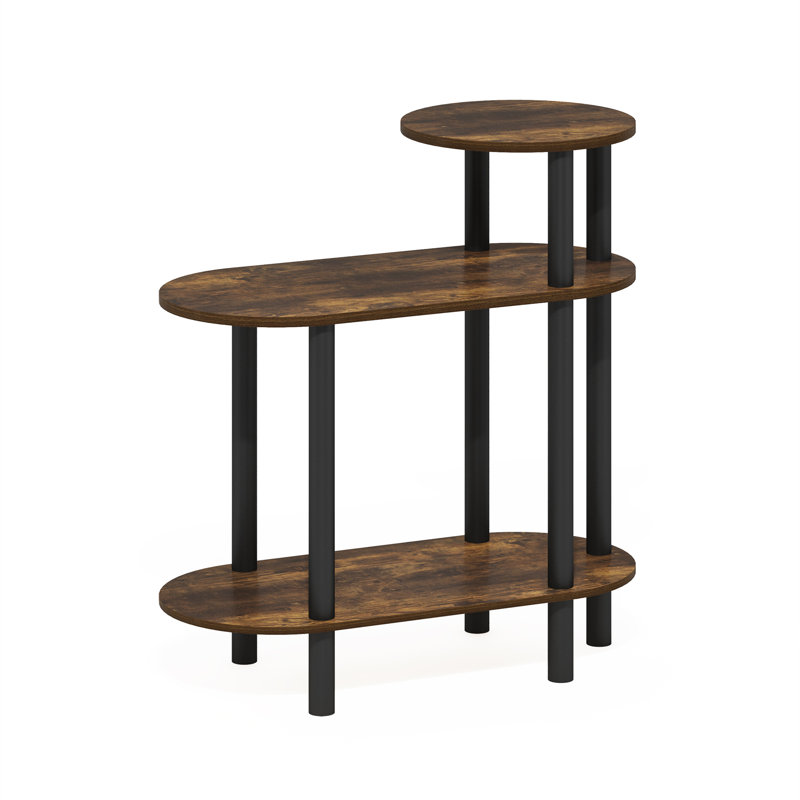 Creekside 3-Tier Oval Sofa Side Table, End Table with Open Shelves, Amber Pine/Black