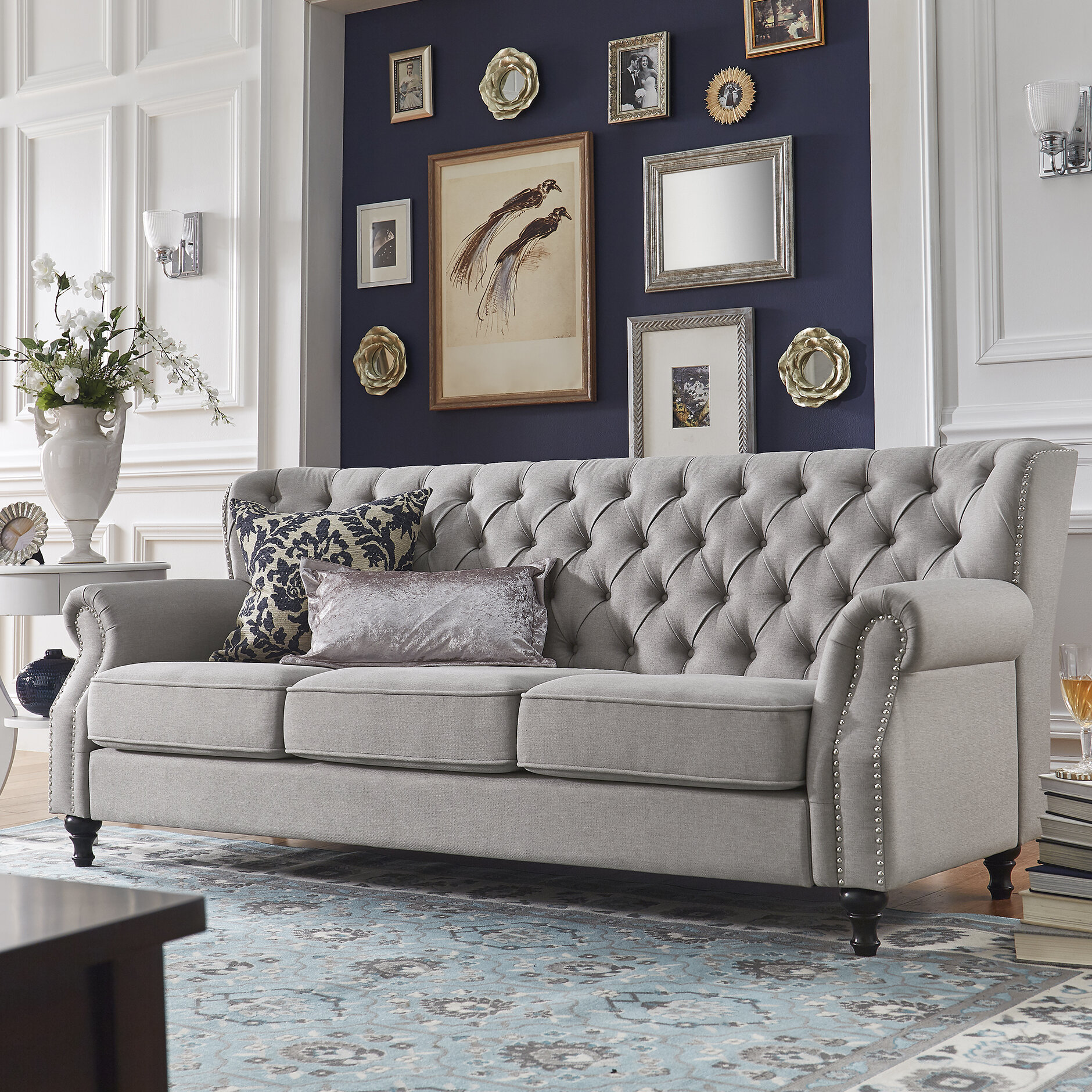 English Roll Arm Sofa | With Throw Pillows | Weymouth Plaid | Espresso