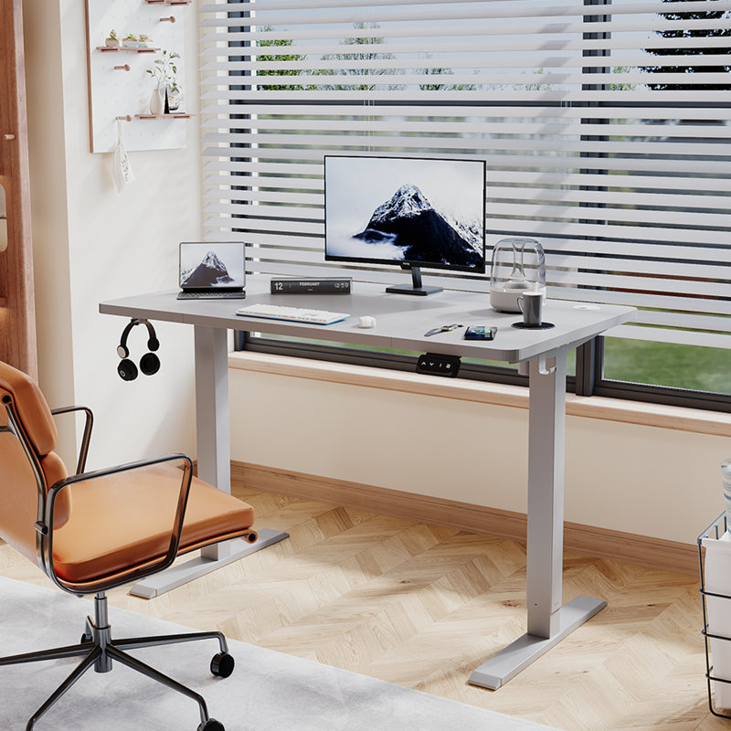 Hieronymus Electric Adjustable T-Shape Standing Desk Home Desk With Backpack Hook And Memory Smart Pannel, Grey