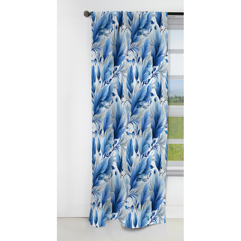 Sapphire Blue Dove Feathers II - rideau abstrait boho - rideau occultant abstrait - 1 panneau, L 52 po x L 108 po