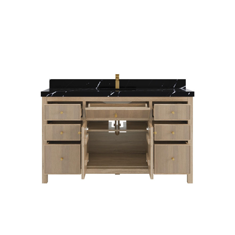 Meuble-lavabo simple 60 po avec comptoir 60 po, Noir Calacatta