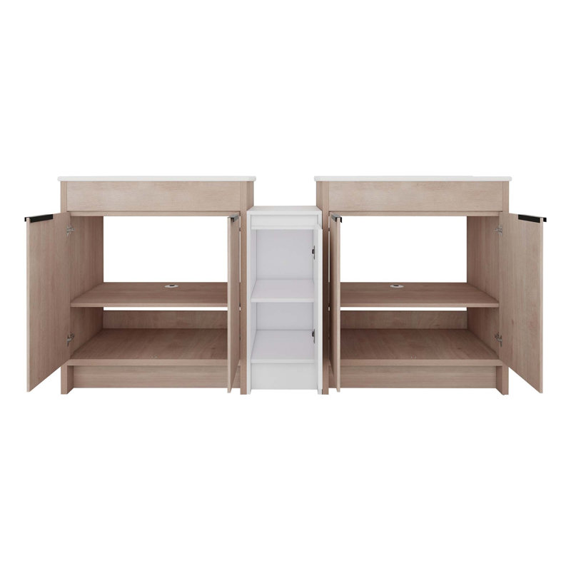 Armoire de salle de bain autoportante polyvalente avec des caractéristiques avancées et un design élégant, Blanc, 72"