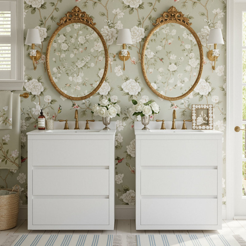 Ensemble de meuble-lavabo double 60 po avec deux lavabos en céramique et 4 tiroirs, Blanc