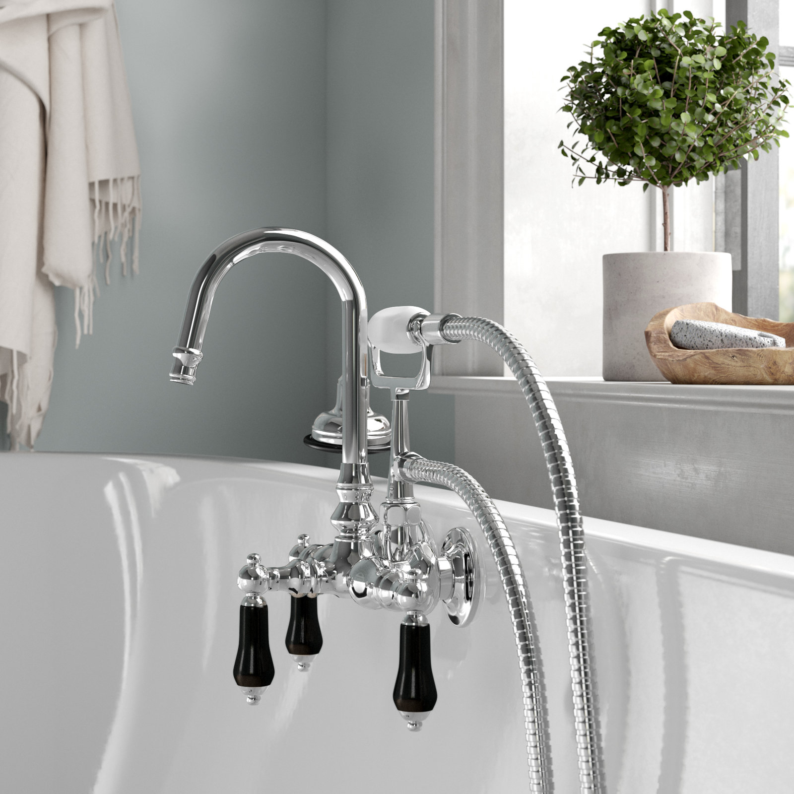Duchess Wall Clawfoot Tub Faucet with Hand Shower, Chrome