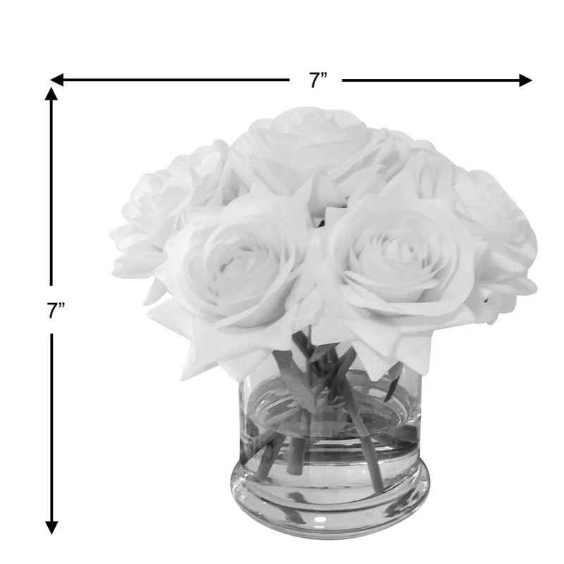 Arrangements floraux Real Touch Roses dans un vase en verre, Blanc