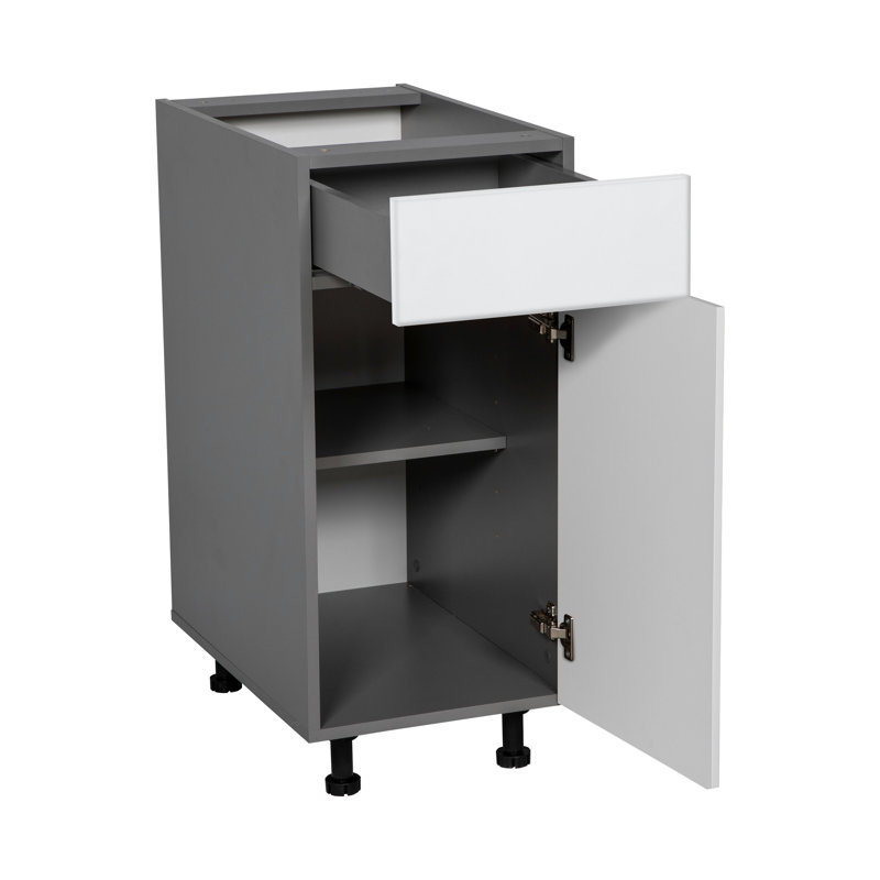 Armoire 12 po avec porte simple et tiroir simple gris, H 34,5 po x l 12 po, Blanc lustré
