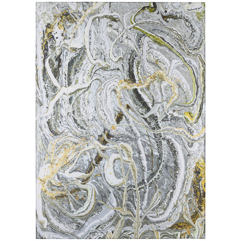 Chenille Washable Abstract Indoor / Outdoor Rug, Rectangle 10' x 14'