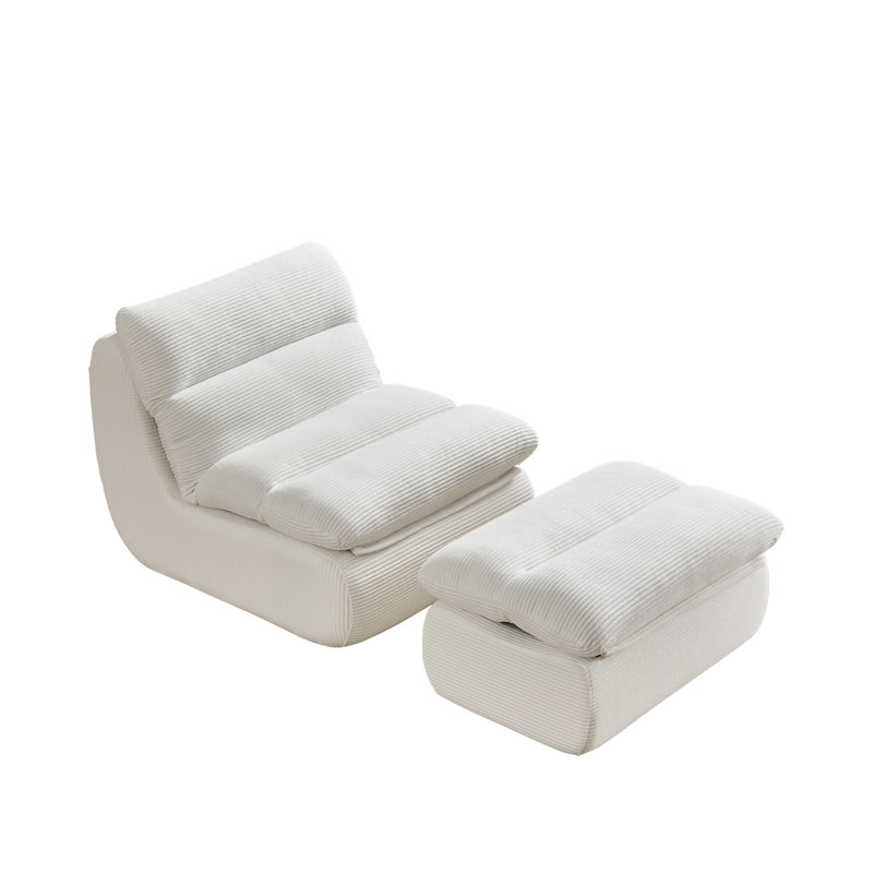 Méridienne moderne en velours côtelé, Beige