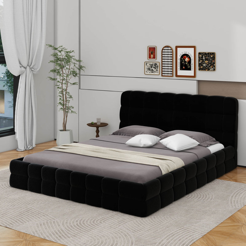 Grand lit plateforme tapissier, Noir