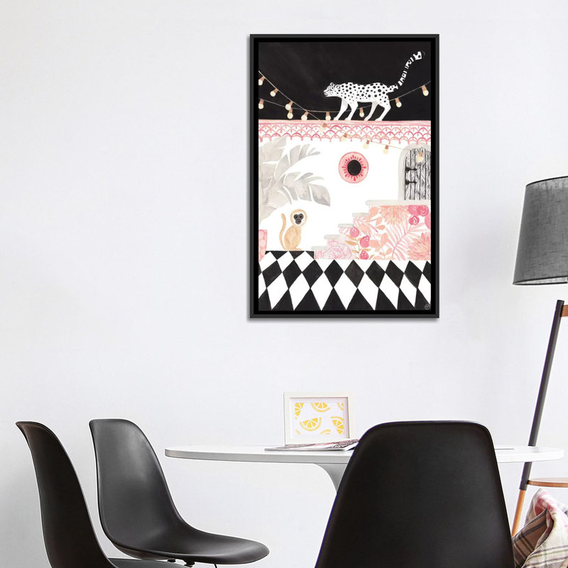 Art sur papier leopard et singe, Toile avec cadre noir, H 40 po x l 26 po x P 1,5 po